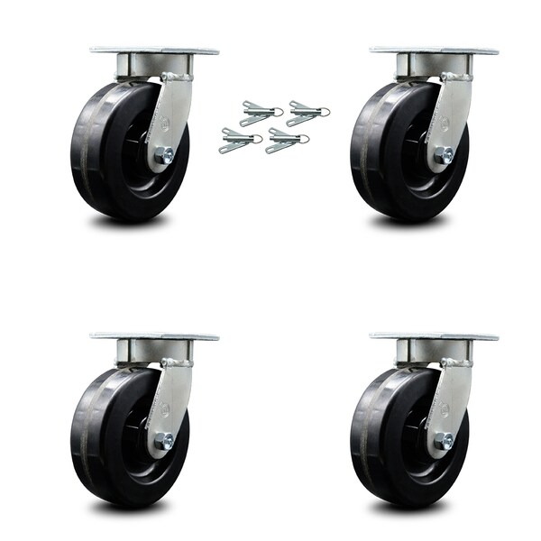 6 Inch Kingpinless Phenolic Wheel Swivel Caster Set with Swivel Lock SCC